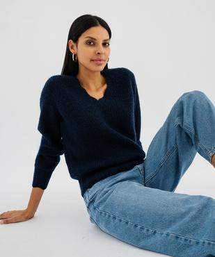 Pull en maille douillette extensible à col V femme vue1 - GEMO 4G FEMME - GEMO