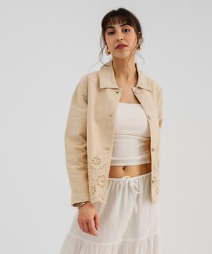 Veste en twill de coton ajouré femme vue1 - GEMO 4G FEMME - GEMO