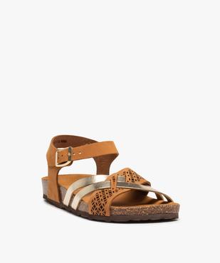 Sandales femme plates dessus cuir ajouré et métallisé vue2 - GEMO (CASUAL) - GEMO