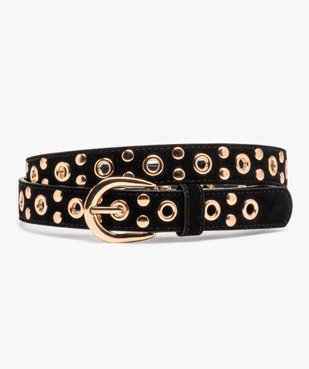 Ceinture fine toucher velours à œillets et clous dorés femme vue1 - GEMO (ACCESS) - GEMO