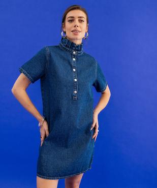 Robe en jean courte à col victorien femme vue1 - GEMO 4G FEMME - GEMO