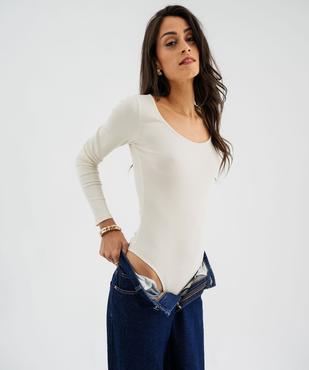 Body en maille côtelée à grand col rond femme vue1 - GEMO(FEMME PAP) - GEMO