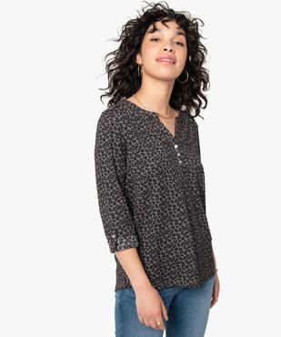 Tee-shirt femme imprimé à manches longues avec col boutonné vue1 - GEMO 4G FEMME - GEMO
