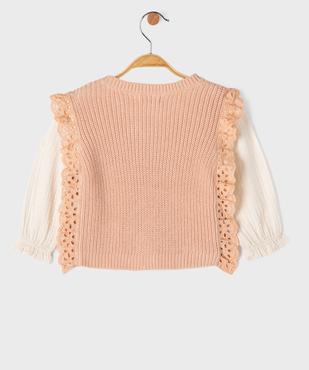 Pull avec manches en gaze de coton bébé fille vue4 - GEMO(BEBE DEBT) - GEMO