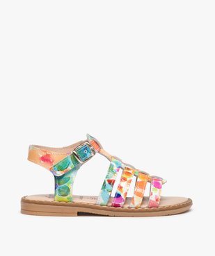 Sandales fille en cuir dessus fleurs multicolores vue1 - GEMO (ENFANT) - GEMO