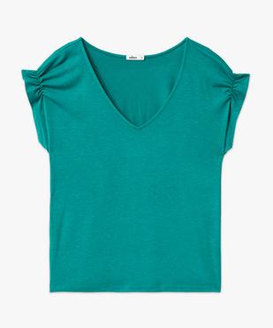 Tee-shirt femme à manches courtes froncées et col V vue4 - GEMO(FEMME PAP) - GEMO