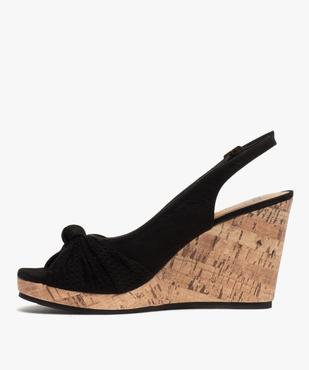 Sandales femme à talon compensé et dessus drapé en cuir vue3 - GEMO(URBAIN) - GEMO