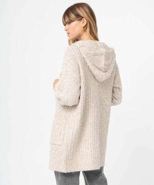 Gilet femme à capuche en maille torsadée vue3 - GEMO 4G FEMME - GEMO
