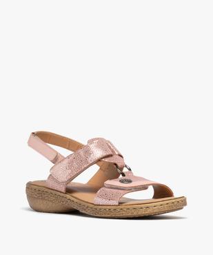 Sandales confort dessus cuir pailleté fermetures à scratch femme vue2 - G'FLEX - GEMO