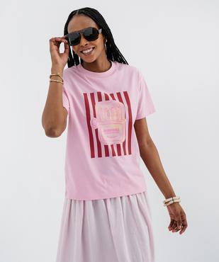 Tee-shirt manches courtes coupe ample avec motif sur l’avant femme vue4 - GEMO 4G FEMME - GEMO