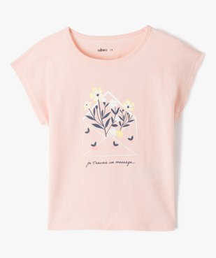 Tee-shirt fille loose à imprimé fleuri et message vue1 - GEMO (ENFANT) - GEMO