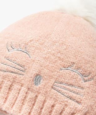 Bonnet fille avec pompon et broderie chat vue2 - GEMO (ENFANT) - GEMO