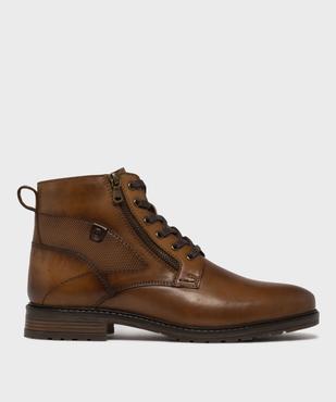 Boots en cuir à lacets et zip homme  -Tanéo vue1 - TANEO - GEMO