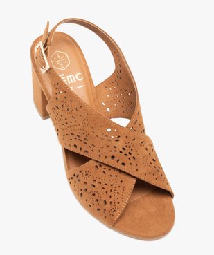 Sandales femme unies à talon carré et brides perforées vue6 - GEMO(URBAIN) - GEMO