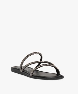 Mules femme à talon plat unies à brides strass vue2 - GEMO (CASUAL) - GEMO