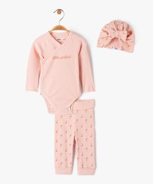 Ensemble naissance évolutif 3 pièces bébé fille body, pantalon et bonnet vue2 - GEMO 4G BEBE - GEMO