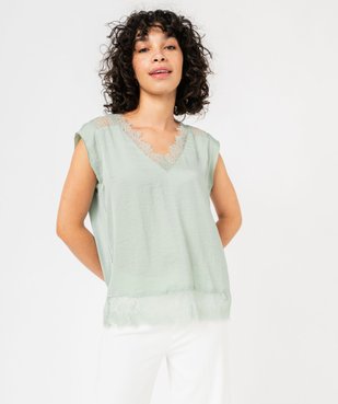 Tee-shirt sans manches multimatière à dentelle femme vue1 - GEMO 4G FEMME - GEMO