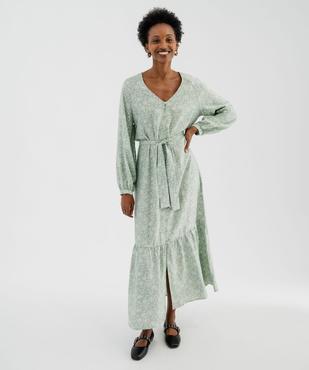 Robe chemise longue à manches longues en viscose fleurie femme vue2 - GEMO 4G FEMME - GEMO