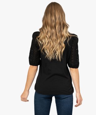 Tee-shirt femme à manches froncées brodées vue3 - GEMO(FEMME PAP) - GEMO