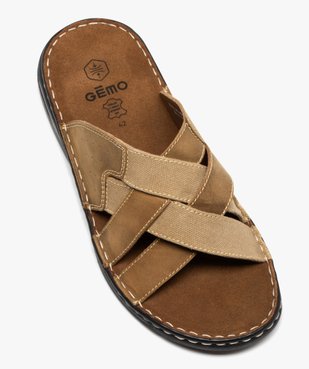 Mules homme avec brides croisées bi-matières vue5 - GEMO 4G HOMME - GEMO