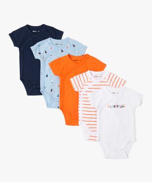 Bodies à manches courtes ouverts devant bébé garçon (lot de 5) vue1 - GEMO 4G BEBE - GEMO