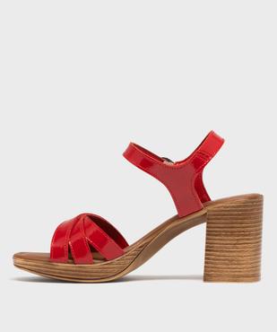 Sandales à talon haut en cuir verni avec brides croisées femme - Tanéo vue3 - TANEO - GEMO