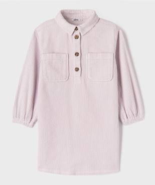 Robe chemise courte à manches longues en velours côtelée fille vue2 - GEMO (ENFANT) - GEMO
