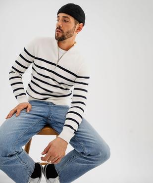 Pull en coton avec col montant zippé homme vue3 - GEMO (HOMME) - GEMO
