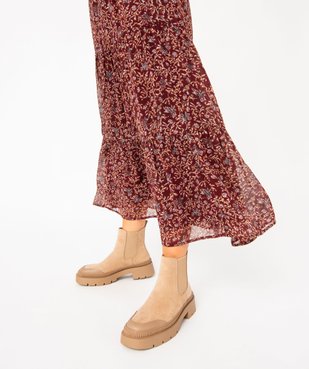 Boots femme casual dessus en suédine uni à semelle crantée vue1 - GEMO (CASUAL) - GEMO