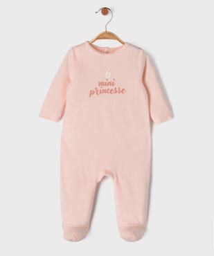 Pyjama en velours avec inscription bébé fille vue1 - GEMO(BB COUCHE) - GEMO