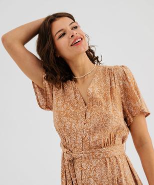 Robe longue imprimée à manches courtes femme vue2 - GEMO 4G FEMME - GEMO