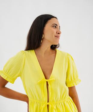 Blouse manches courtes à basque et liens à nouer femme vue2 - GEMO(FEMME PAP) - GEMO
