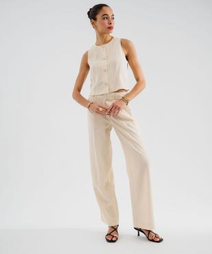 Chemise sans manches à col rond en viscose et lin rayé femme vue4 - GEMO 4G FEMME - GEMO