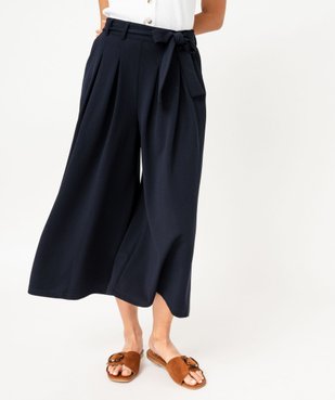 Pantalon large et court en maille avec ceinture femme vue1 - GEMO(FEMME PAP) - GEMO