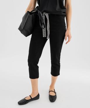 Pantacourt slim taille haute en coton stretch avec ceinture à nouer femme vue1 - GEMO 4G FEMME - GEMO