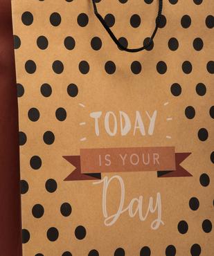 Sac cadeau en papier kraft recyclé imprimé pois vue2 - GEMO 4G FEMME - GEMO