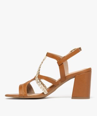 Sandales femme à talon haut avec deux brides métallisées et tressées - Taneo vue3 - TANEO - GEMO