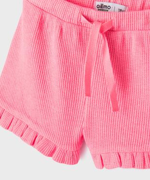 Short en maille nid d’abeille avec volants bébé fille vue2 - GEMO 4G BEBE - GEMO