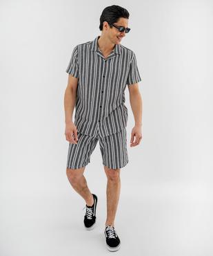 Chemise manches courtes col cubain en textile de coton tissé rayé homme vue5 - GEMO 4G HOMME - GEMO