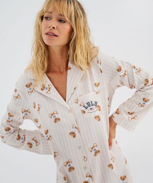 Chemise de nuit liquette à motifs oursons femme - LuluCastagnette vue2 - LULUCASTAGNETTE - GEMO
