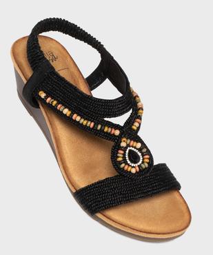 Sandales à talon compensé à brides tressées et perlées femme vue5 - EMILIA ROSA - GEMO