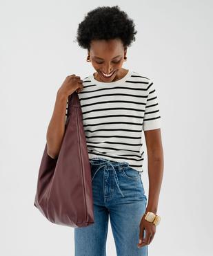 Pull manches courtes en fine maille rayée femme vue1 - GEMO 4G FEMME - GEMO
