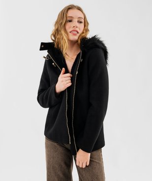 Manteau court à capuche bordée de fourrure imitation femme vue1 - GEMO(FEMME PAP) - GEMO