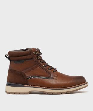 Boots multi-matières avec lacets et zip intérieur homme - Mario Baldano vue1 - MARIO BALDANO - GEMO