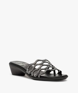 Mules femme dessus ajouré à strass et talon compensé vue2 - GEMO(URBAIN) - GEMO