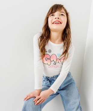 Tee-shirt à manches longues avec inscription en relief fille  vue1 - GEMO 4G FILLE - GEMO