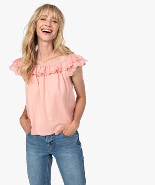 Débardeur femme court à volant en broderie anglaise vue1 - GEMO(FEMME PAP) - GEMO