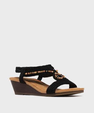 Sandales à talon compensé à brides tressées et perlées femme vue2 - EMILIA ROSA - GEMO