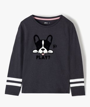 Tee-shirt fille à manches longues motif animal en velours vue1 - GEMO (ENFANT) - GEMO