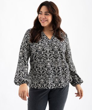 Tee-shirt imprimé à manches longues à col V femme grande taille vue5 - GEMO 4G GT - GEMO